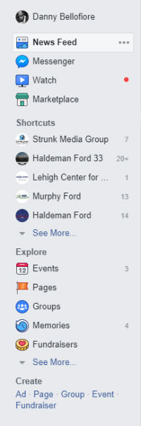 facebook left side navigation